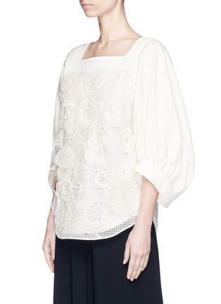 Front View - Click To Enlarge - CHLOÉ - Cocoon sleeve floral broderie anglaise top