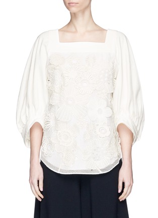 Main View - Click To Enlarge - CHLOÉ - Cocoon sleeve floral broderie anglaise top