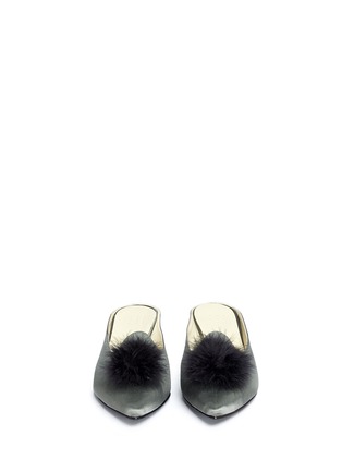 Front View - Click To Enlarge - TRADEMARK - 'Castainge' feather pompom satin wedge mules