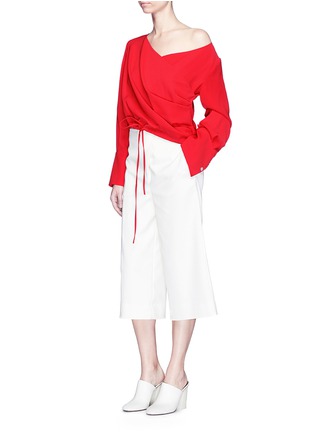 Figure View - Click To Enlarge - ADEAM - Surplice neck cady crepe drawstring top