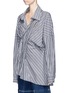 Front View - Click To Enlarge - GROUND ZERO - Stripe asymmetric panel Oxford shirt