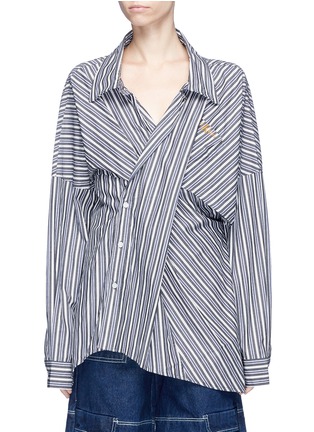 Main View - Click To Enlarge - GROUND ZERO - Stripe asymmetric panel Oxford shirt