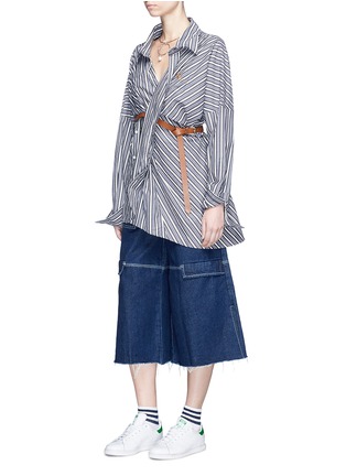 Figure View - Click To Enlarge - GROUND ZERO - Stripe asymmetric panel Oxford shirt