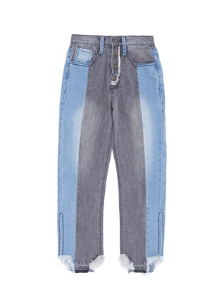Main View - Click To Enlarge - GROUND ZERO - Colourblocked staggered cuff cropped jeans
