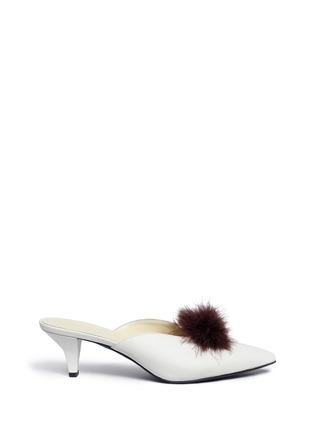 Main View - Click To Enlarge - TRADEMARK - 'Suzanne' feather pompom leather mules