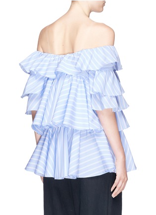 Back View - Click To Enlarge - TOME - Ruffle stripe poplin off-shoulder blouse