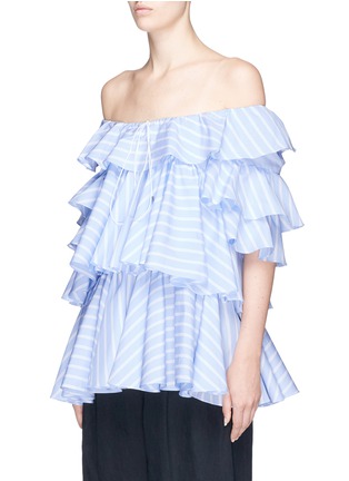 Front View - Click To Enlarge - TOME - Ruffle stripe poplin off-shoulder blouse