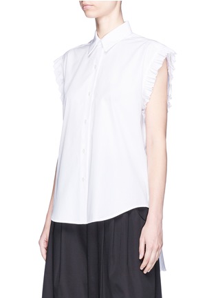 Front View - Click To Enlarge - TOME - Lace-up back ruffle poplin shirt