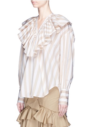 Front View - Click To Enlarge - TOME - Ruffle bib stripe poplin peasant blouse