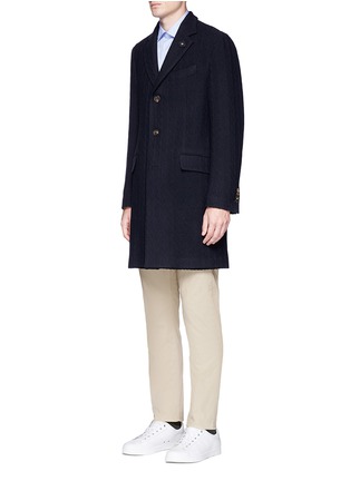 Front View - Click To Enlarge - LARDINI - Cable knit jacquard twill coat