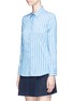 Front View - Click To Enlarge - NEIL BARRETT - Open back stripe cotton-silk poplin shirt