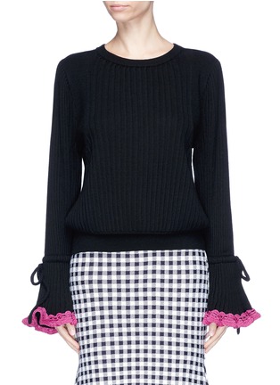 Main View - Click To Enlarge - PHVLO - Crochet bell cuff pleated sweater