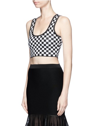 Front View - Click To Enlarge - ALEXANDER WANG - Ball chain trim checkerboard knit cropped top