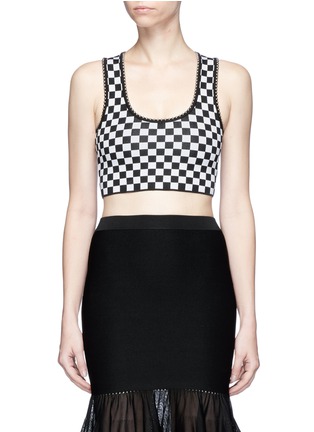 Main View - Click To Enlarge - ALEXANDER WANG - Ball chain trim checkerboard knit cropped top