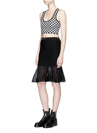 Figure View - Click To Enlarge - ALEXANDER WANG - Ball chain trim checkerboard knit cropped top