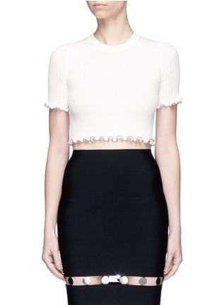 Main View - Click To Enlarge - ALEXANDER WANG - Ball chain ruffle rib knit cropped top