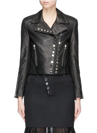 Main View - Click To Enlarge - ALEXANDER WANG - Stud cowskin leather cropped biker jacket
