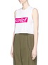 Front View - Click To Enlarge - ALEXANDER WANG - 'Strict' velvet flock print cropped tank top
