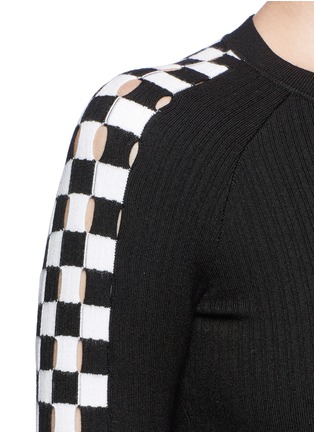 Detail View - Click To Enlarge - ALEXANDER WANG - Cutout checkerboard intarsia knit top