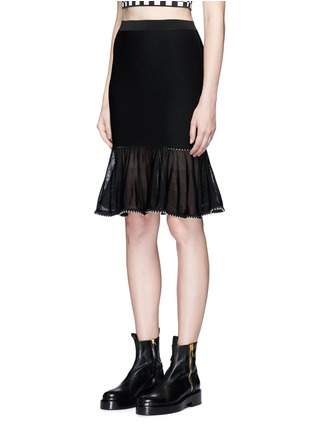 Front View - Click To Enlarge - ALEXANDER WANG - Ball chain ruffle hem ponte knit skirt