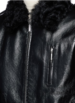 Detail View - Click To Enlarge - SAINT LAURENT - Shearling collar padded lambskin leather jacket