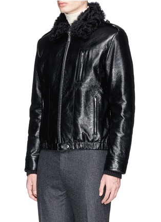 Front View - Click To Enlarge - SAINT LAURENT - Shearling collar padded lambskin leather jacket