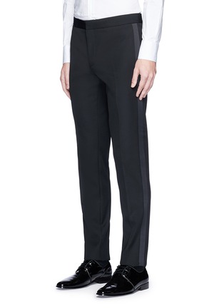Front View - Click To Enlarge - SAINT LAURENT - Satin outseam wool tuxedo pants