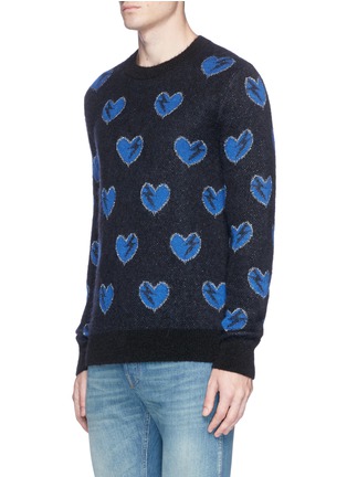 Front View - Click To Enlarge - SAINT LAURENT - Heart jacquard knit sweater