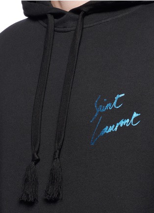 Detail View - Click To Enlarge - SAINT LAURENT - Metallic logo print hoodie