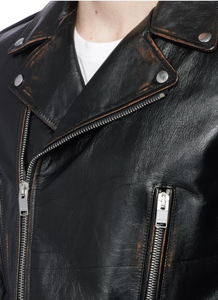 Detail View - Click To Enlarge - SAINT LAURENT - Cat martini print calfskin leather biker jacket