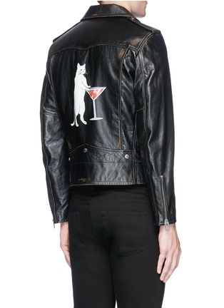 Back View - Click To Enlarge - SAINT LAURENT - Cat martini print calfskin leather biker jacket