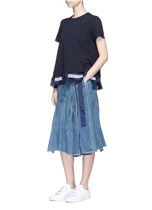 Figure View - Click To Enlarge - SACAI - Belted asymmetric wrap denim skirt