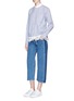 Figure View - Click To Enlarge - SACAI - Lace trim drawstring stripe shirt