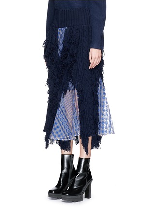 Front View - Click To Enlarge - SACAI - Lace trim fringed cable knit skirt