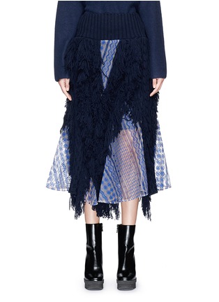 Main View - Click To Enlarge - SACAI - Lace trim fringed cable knit skirt