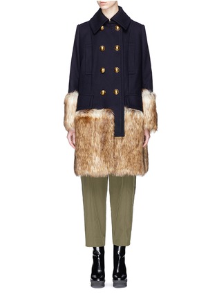 Main View - Click To Enlarge - SACAI - Faux fur trim wool melton coat