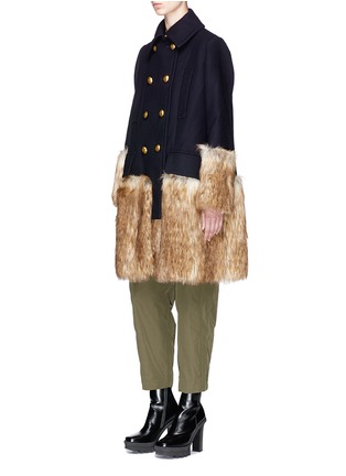 Figure View - Click To Enlarge - SACAI - Faux fur trim wool melton coat