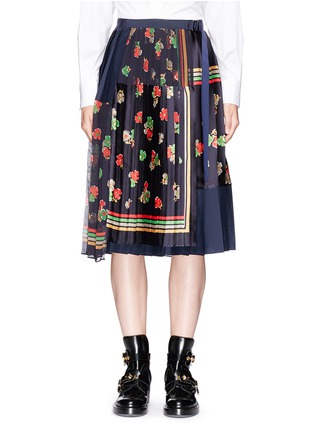 Main View - Click To Enlarge - SACAI - Floral print pleated patchwork wrap skirt