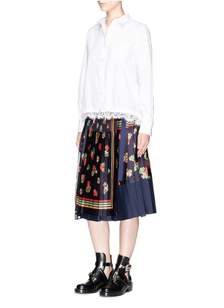 Figure View - Click To Enlarge - SACAI - Floral print pleated patchwork wrap skirt