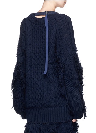Back View - Click To Enlarge - SACAI - Fringed cable knit sweater