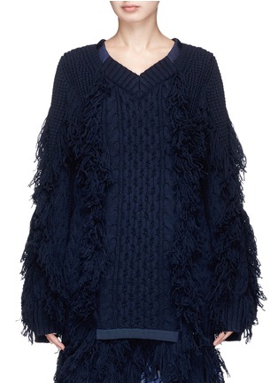Main View - Click To Enlarge - SACAI - Fringed cable knit sweater