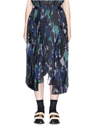 Main View - Click To Enlarge - SACAI - Digital camouflage print plissé pleated wrap skirt