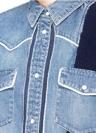 Detail View - Click To Enlarge - SACAI - Rib knit panel denim shirt