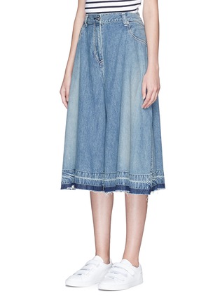 Front View - Click To Enlarge - SACAI - Frayed cuff denim culottes