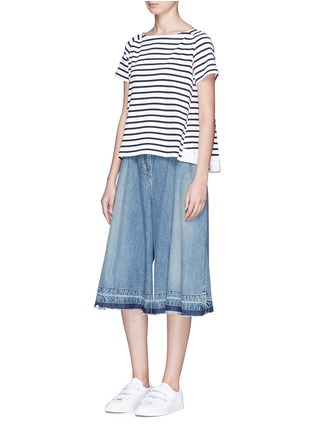 Figure View - Click To Enlarge - SACAI - Frayed cuff denim culottes
