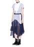 Figure View - Click To Enlarge - SACAI - Piqué bib stripe pleated shirting dress