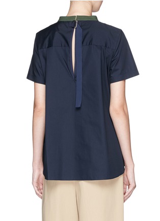 Back View - Click To Enlarge - SACAI - Piqué bib pleated shirting fabric top