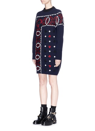 Front View - Click To Enlarge - SACAI - Bandana embroidered wool knit dress