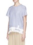 Front View - Click To Enlarge - SACAI - Tiered pleated hem stripe T-shirt
