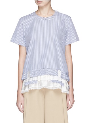 Main View - Click To Enlarge - SACAI - Tiered pleated hem stripe T-shirt